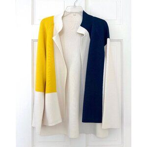 Akris Quadrat Colorblock Cashmere Cardigan Sweater Quadrant White Yellow Blue 14
